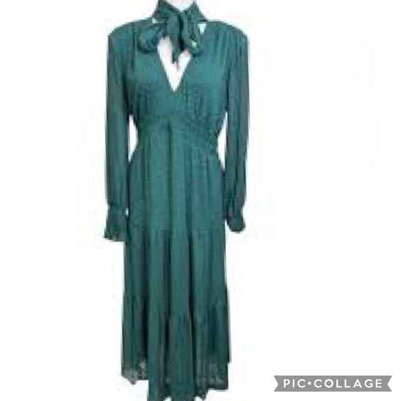 Ryegrass Dresses & Skirts - Ryegrass Maxi Dress 1X Tiered Smocked Puff Long Sleeve Boho Festival Green